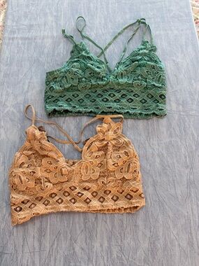 Lace Bralette Crop Top - Green and Beige
